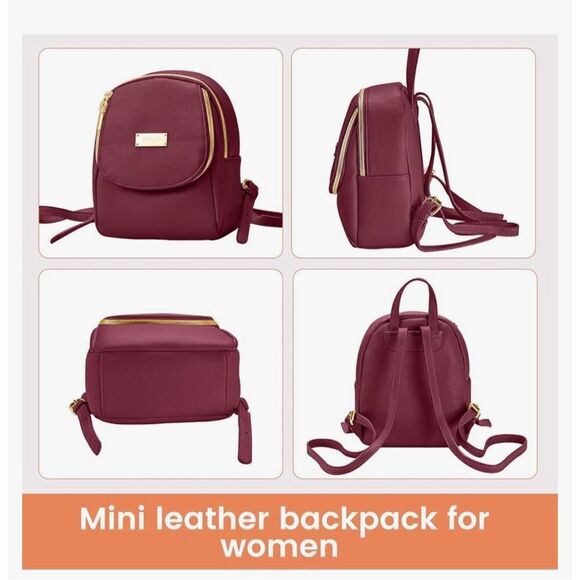 Mini Leather Backpack Wine Red with Goldtone Hardware Adjustable Straps - Picture 10 of 14